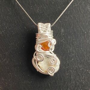 Elegant Silver and Orange Wire-Wrapped Pendant
